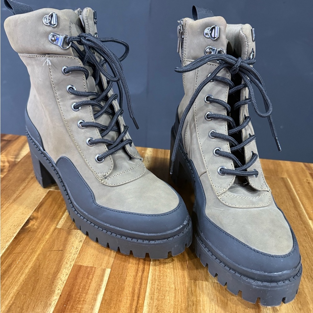 Falls Creek Women's Trina Olive Lace Up Combat Boots (Size 8.5)